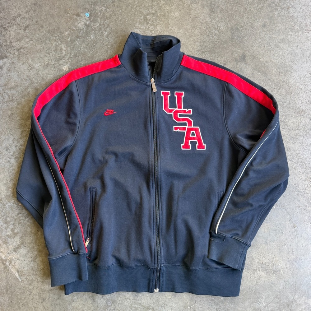 Vintage Nike Y2K Team USA Olympics Spellout Track Jacket Full Zip Men XL 22.5x27